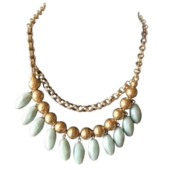 Lia Sophia Necklace Matte Gold Tone with Blue Accent Beads New with Tags - Picture 5 of 6